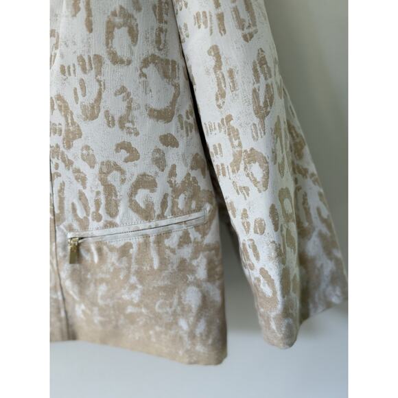 Chicos Jacket Womens Size 3 XL Animal Print Linen Moto Blazer Leopard Open Boho - Picture 4 of 8